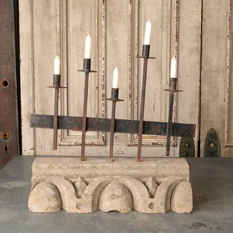 29x23 Repurposed Stone & Iron Candle Holder