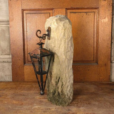 26" Cut Stone Garden Post w/ Cast Iron Hook