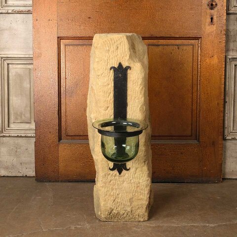Cut Stone w/ Pot Holder Garden Ornament