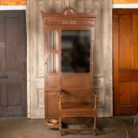 Victorian Hall Tree w/ Brass Umbrella Stand